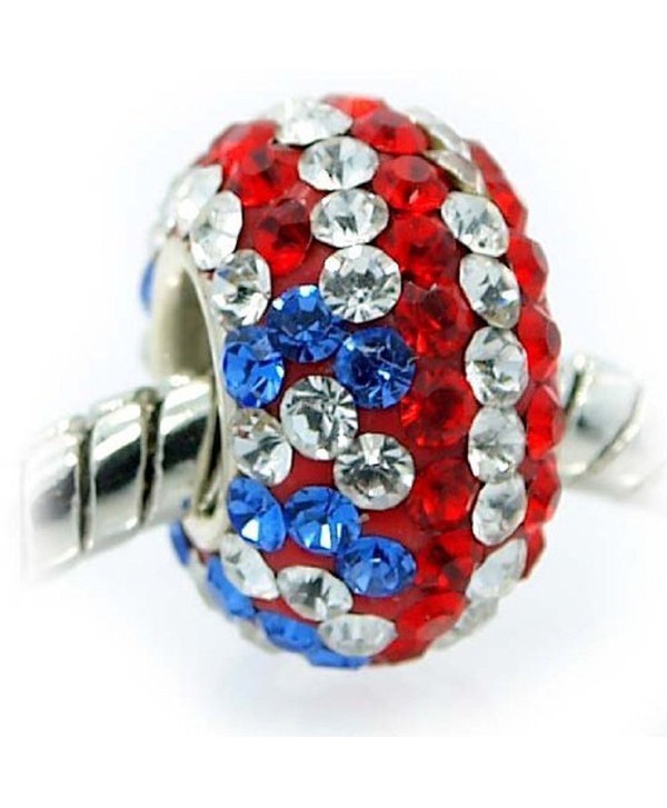 European" USA Flag - Red / White / Blue " Rhinestones Spacer Bead for Snake Charm Bracelet - CD11DTIWXTN