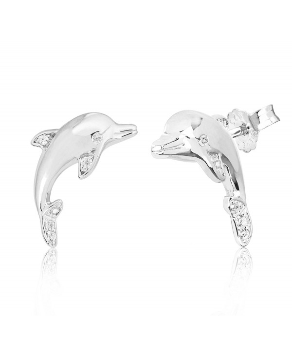 Sterling Silver CZ Dolphin Stud Earrings - CZ11FVSRE9D Sterling Silver CZ Dolphin Stud Earrings - CZ11FVSRE9D