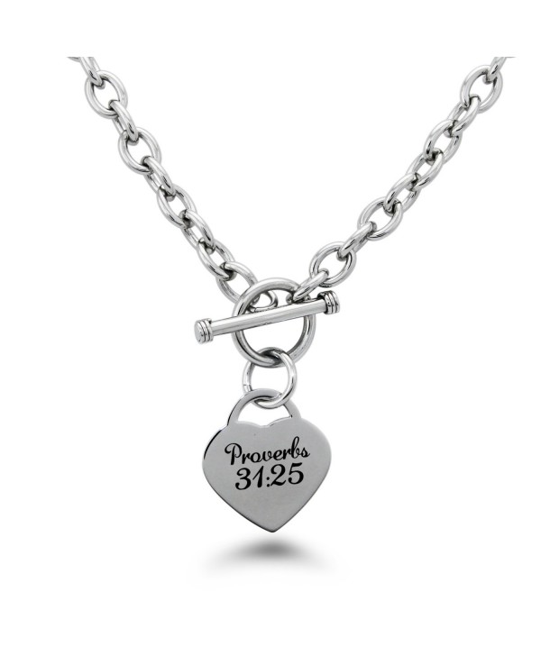 Stainless Steel Proverbs 31:25 Heart Charm Bracelet & Necklace - CJ12MYM1RPK