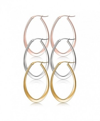 Hoop Earring-UHIBROS Stainless Steel Teardrop Hoop Earring Sets for Women Hypoallergenic 3 Pairs - CW12NB2N1NS