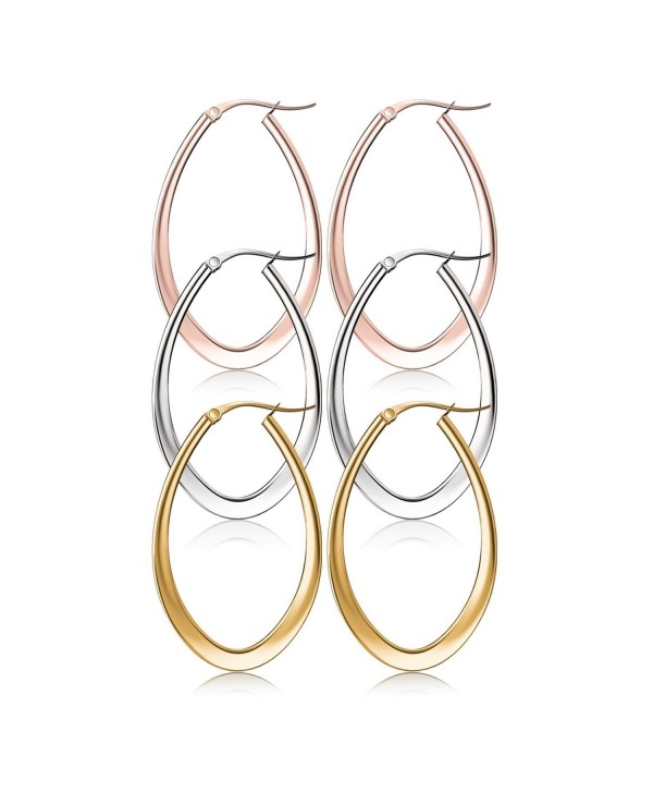 Hoop Earring-UHIBROS Stainless Steel Teardrop Hoop Earring Sets for Women Hypoallergenic 3 Pairs - CW12NB2N1NS