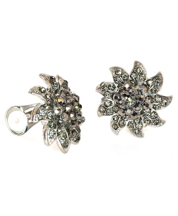 Simulated Rhinestone Cluster Flower Clip-on Earrings - Hematite - CZ11D5ZGBGB