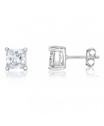 Sterling Silver 925 CZ Diamond Round or Square Basket Prong Set Stud Earrings (ROUND 5MM) - CB12D5UJCLL