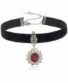 1928 Jewelry Black Velvet with Casted Red Stone and Crystal Pendant Choker Necklace - C612NESOM7P