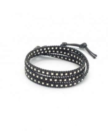 DEW Drops Hematite Leather Bracelet