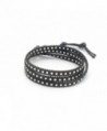 DEW Drops Hematite Leather Bracelet