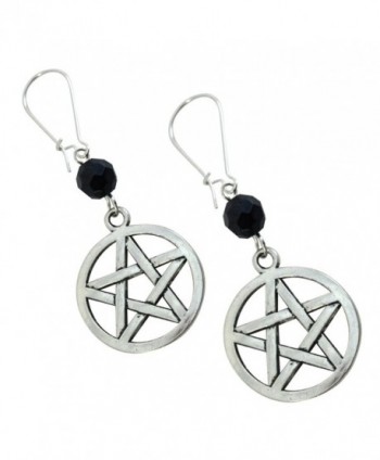 Pentacle - Silver Charm Earrings - Pentagrams and Black Czech Crystals - C911RYRZEFZ