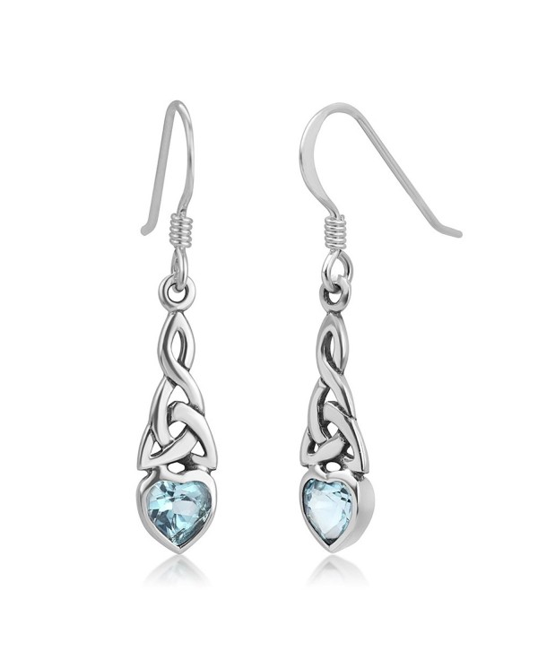 925 Sterling Silver Celtic Knot Gemstone Heart Drop Dangle Hook Earrings 1.29 inches - Blue Topaz - CA12LPM85JB