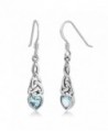 925 Sterling Silver Celtic Knot Gemstone Heart Drop Dangle Hook Earrings 1.29 inches - Blue Topaz - CA12LPM85JB