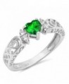 Sterling Gemstone Promise Engagement Filigree - Simulated Emerald - CQ186IQWOXX