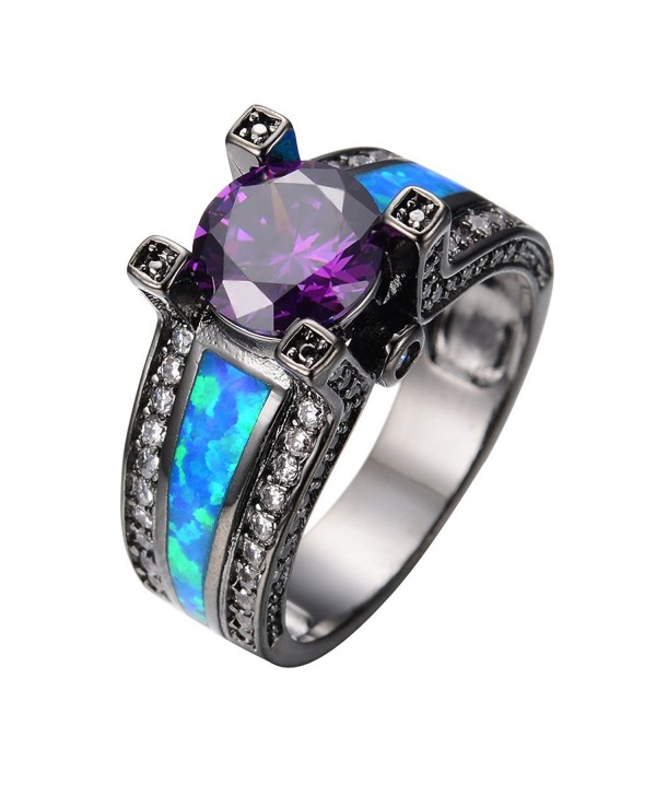 Rongxing Jewelry Opal Rings Womens Purple Amethyst Black Promise Rings Size 5-10 - CV12BYSQUDT