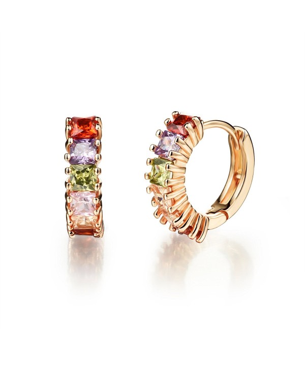 Moniya Multicolor Micro Halo Zirconia Small Hoop Earrings Women Fashion Rose Gold Tone Jewelry Gift - CS12FSLGSF3
