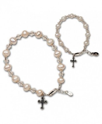 Sterling Silver Cross "Mom and Me" Cultured Pearl Bracelet Set with Swarovski Crystal for Mother-Daughter - C212FSQ6105