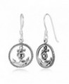 925 Stelring Silver Anchor Navy Sailor Symbol Rope Wheel Round Dangle Hook Earrings 1.1" - CT1234YG103