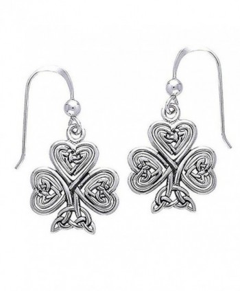 St. Patrick's Irish Shamrock or 3-Leaf Clover Heart Celtic Knot Sterling Silver Hook Earrings - CV111MCBWGX