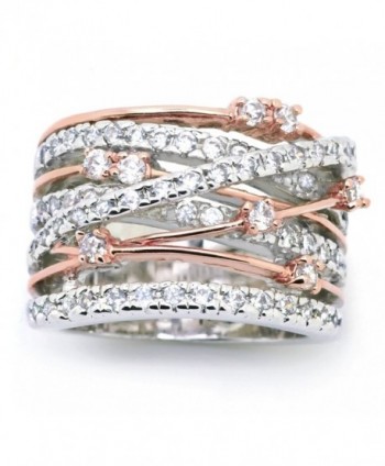 Sparkly Bride CZ Statement Ring Crossover Two-tone Rose Gold Plated Wide Band Women Fashion - CN12CE0HPWV