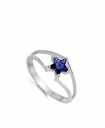 Simulated Sapphire Solitaire Sterling Silver