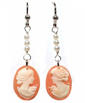 Cameo Earrings Master Carved- Carnelian Shell- French Wire- Natural Pearls- Sterling Silver- Italian- Imported - CS1145XUAAN