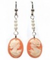 Cameo Earrings Master Carved- Carnelian Shell- French Wire- Natural Pearls- Sterling Silver- Italian- Imported - CS1145XUAAN