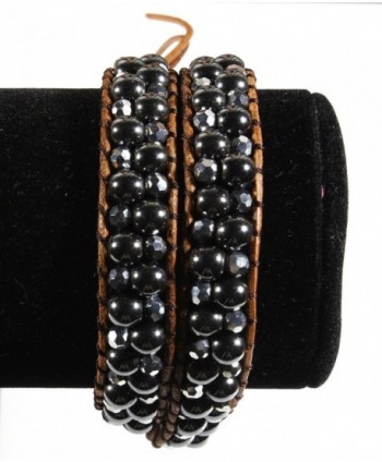 Hematite Glass Rolling Leather Bracelet in Women's Wrap Bracelets