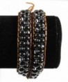 Hematite Glass Rolling Leather Bracelet in Women's Wrap Bracelets