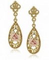 Downton Abbey Carded Gold-Tone Pink Porcelain Rose Drop Earrings - CM124IYUFQT
