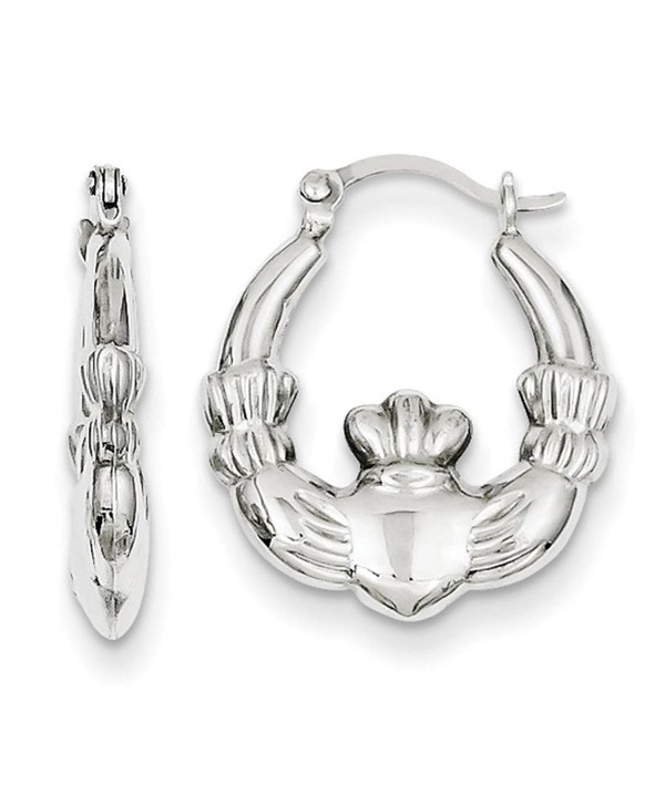 925 Sterling Silver Rhodium-plated Polished Claddagh Hinged Hoop Earrings - CT11FW4Z9PH