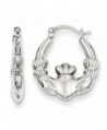925 Sterling Silver Rhodium-plated Polished Claddagh Hinged Hoop Earrings - CT11FW4Z9PH