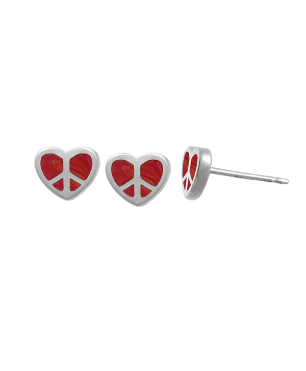 Boma Sterling Silver Peace Heart Stud Earrings - Apple Coral - CI11V1JU8PD