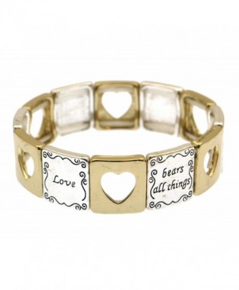 1 Corinthians 13:7 Love Never Ends Scripture Engraved Elastic Tile Bangle Bracelet - Two Tone - CH11WDRRL25