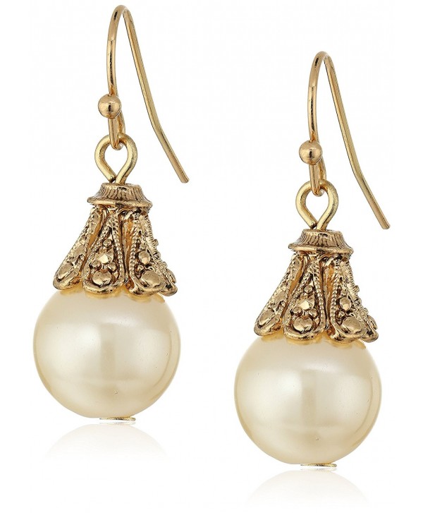 1928 Jewelry Gold-Tone Simulated Pearl Drop Earrings - CZ11N8POAOR