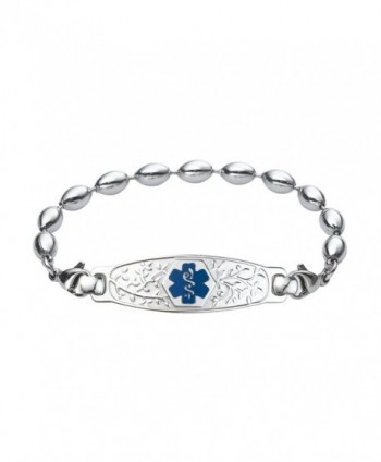 Divoti Custom Engraved Beautiful Olive Medical Alert Bracelet -Rice Bead Stainless -Deep Blue - CT12N81K8WF