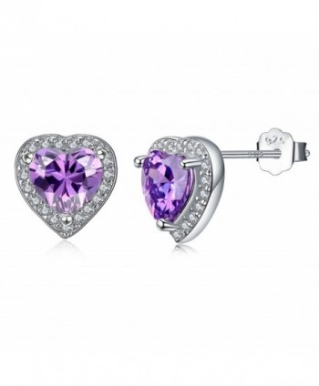 925 Sterling Silver Halo Heart Stud Earrings Amethyst Gemstone Birthstone Stud Earrings for Women - CW185X7EL5A