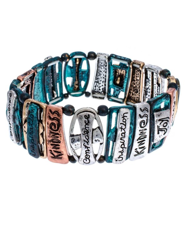 PammyJ Tri-Tone Inspirational Words with Patina Finish Stretch Bracelet - CH11YMAZ3YX