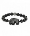 Genuine Black Agate Elephant and Simulated Crystal Accent Beaded Stretch Bracelet 8" - CI11Q7S7VLR