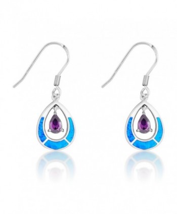 Sterling Silver Created Blue Opal and CZ Teardrop Dangle Earrings - Amethyst CZ - CA11T0THPY3