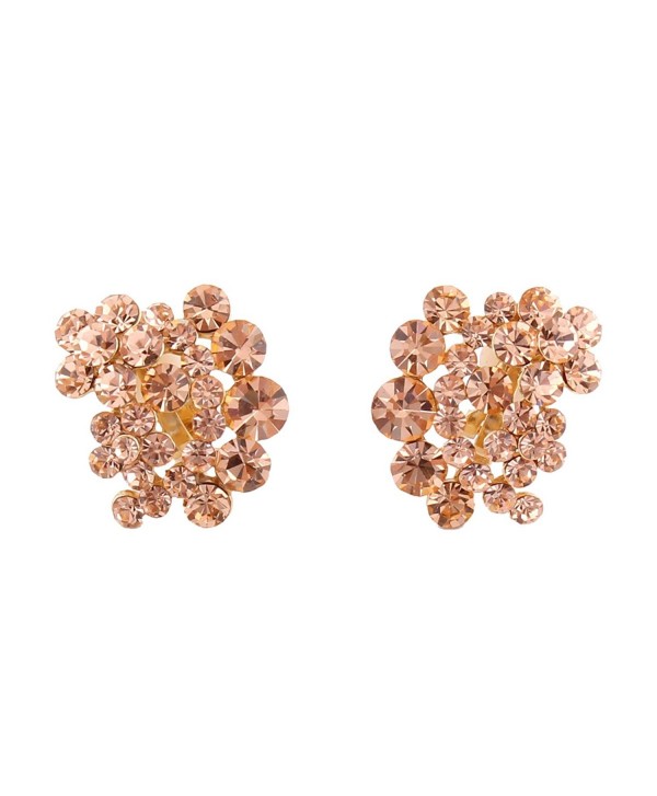 Grace Jun Bridal Gold Color Double Five Leaves Flower Rhinestone Crystal Clip on Earrings No Pierced - champagne - CS184R468N0