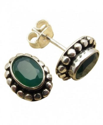 925 Sterling Silver Plated Gift !! Cut GREEN ONYX Gem STUD Earrings Factory Direct Discount Jewelry - C0184UKRIY6