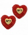 Valentines day gift crystal pave puffy heart peekaboo post button earrings - Red Lt. Siam - CJ11U83RI3X