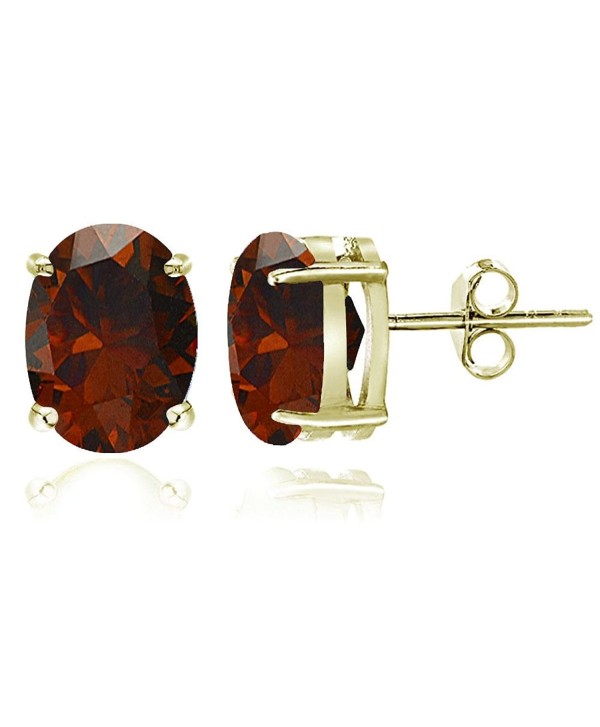 Sterling Silver Garnet Oval Stud Earrings- All Sizes - 8x6mm-Gold Flash Silver - CC12J35AW6Z