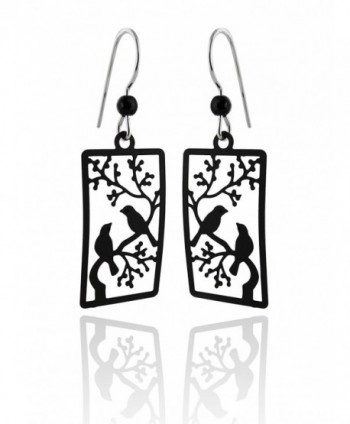 Sienna Sky Hand Painted Black Birds in Tree Earrings- Sterling Silver Ear Wires - C412D6PHPL9