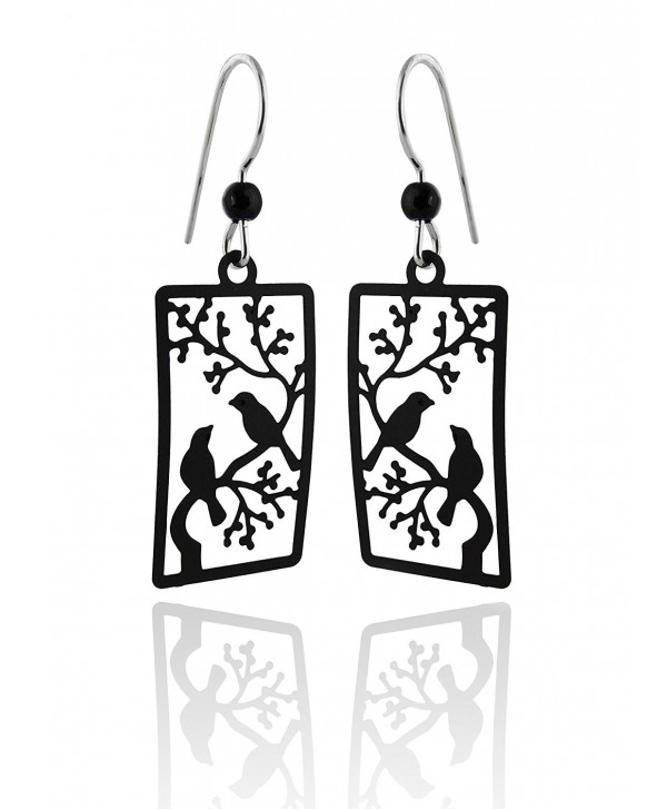 Sienna Sky Hand Painted Black Birds in Tree Earrings- Sterling Silver Ear Wires - C412D6PHPL9