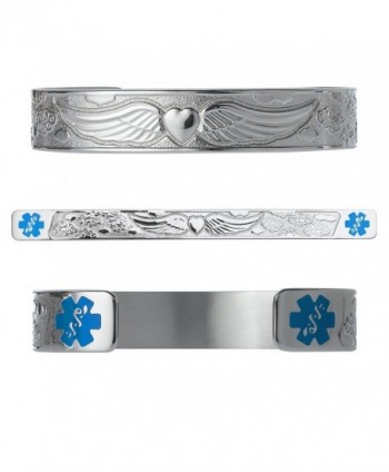 Divoti Custom Engraved Angel Wing 316L Medical Alert Bracelet -6" Cuff (fits 6.5-8.0") - Light Blue - CK12O8ZDQ70