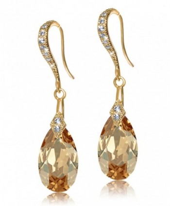 De Lelu Sterling Silver Swarovski Crystal Elements Cubic Zirconia Drop Earrings - Golden Shadow/Yellow Gold - C112F791GUX