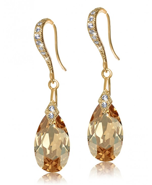 De Lelu Sterling Silver Swarovski Crystal Elements Cubic Zirconia Drop Earrings - Golden Shadow/Yellow Gold - C112F791GUX