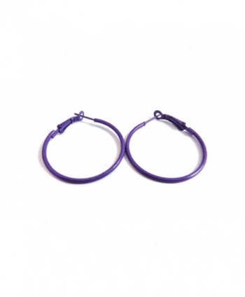 Color Hoop Earrings Simple Thin Hoop Earrings 1.5 Inch Hoop Earrings - Purple - C112N212AOV