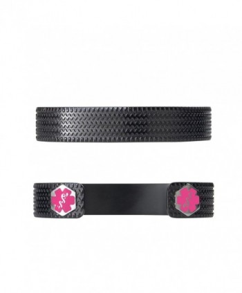 Divoti Custom Engraved Racer PVD Black 316L Medical Alert Bracelet -6" Cuff (fits 6.5-8.0") - Pink - C112OCLYNMK