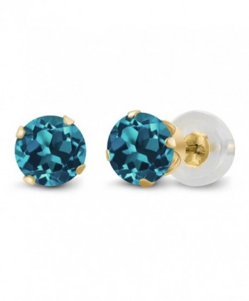 14K Yellow Gold London Blue Topaz Gemstone Birthstone 4-prong Stud Earrings (1.10 cttw- 5MM Round) - CT1191KNF0J