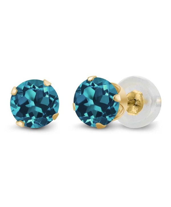 14K Yellow Gold London Blue Topaz Gemstone Birthstone 4-prong Stud Earrings (1.10 cttw- 5MM Round) - CT1191KNF0J