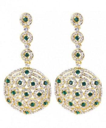 BriLove Women's Stylish Crystal Hollow Beaded Circle Disc Drop Filigree Dangle Pierced Earrings - Gold-Tone Green - CB128ZM4VID